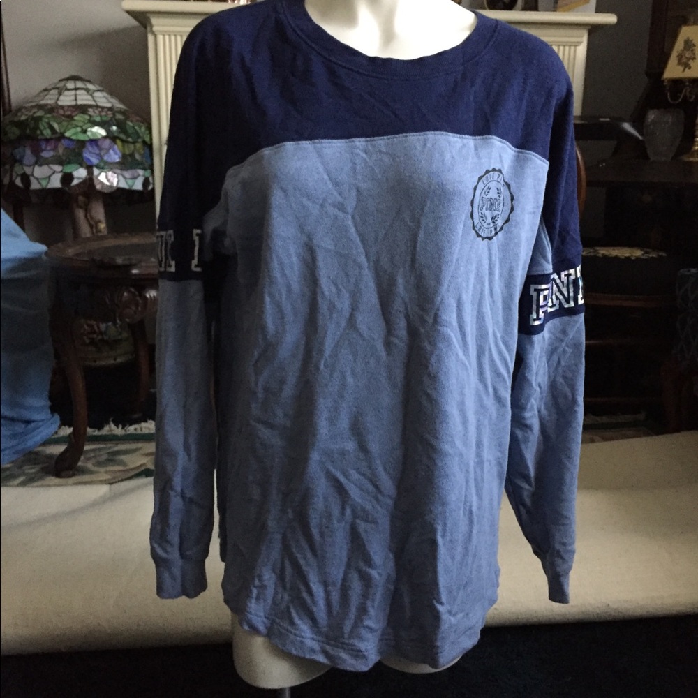 Women's Two-Tone Navy and Light Blue Crewneck Sweater
